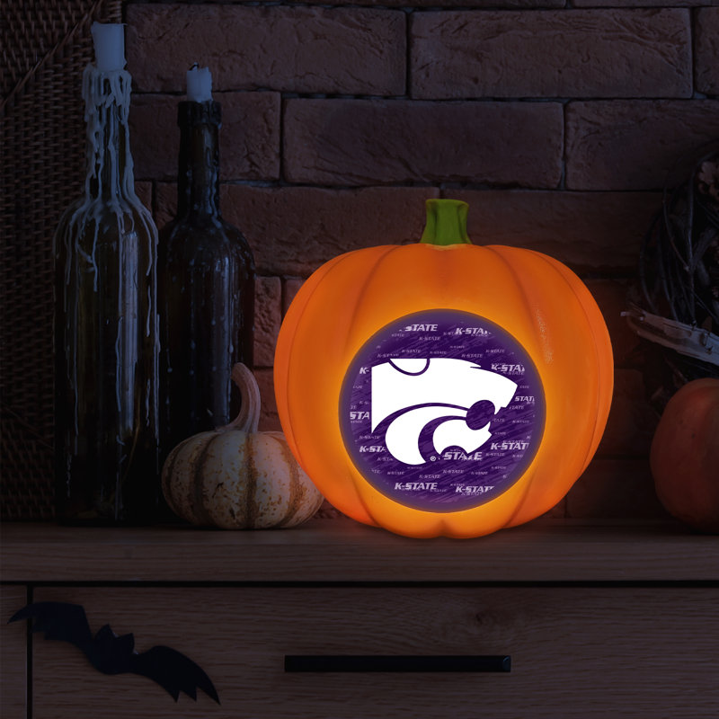 Décoration citrouille en résine avec logo DEL 3D des Kansas State Wildcats (NCAA) | 25 cm