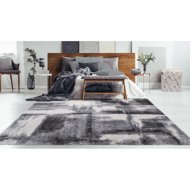 Alban Abstract Shag Charcoal Area Rug, Rectangle 8'9" x 12'2"