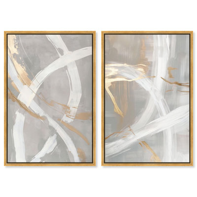 Silvered Spirals Set Canvas Set of 2 Neutral Art by 