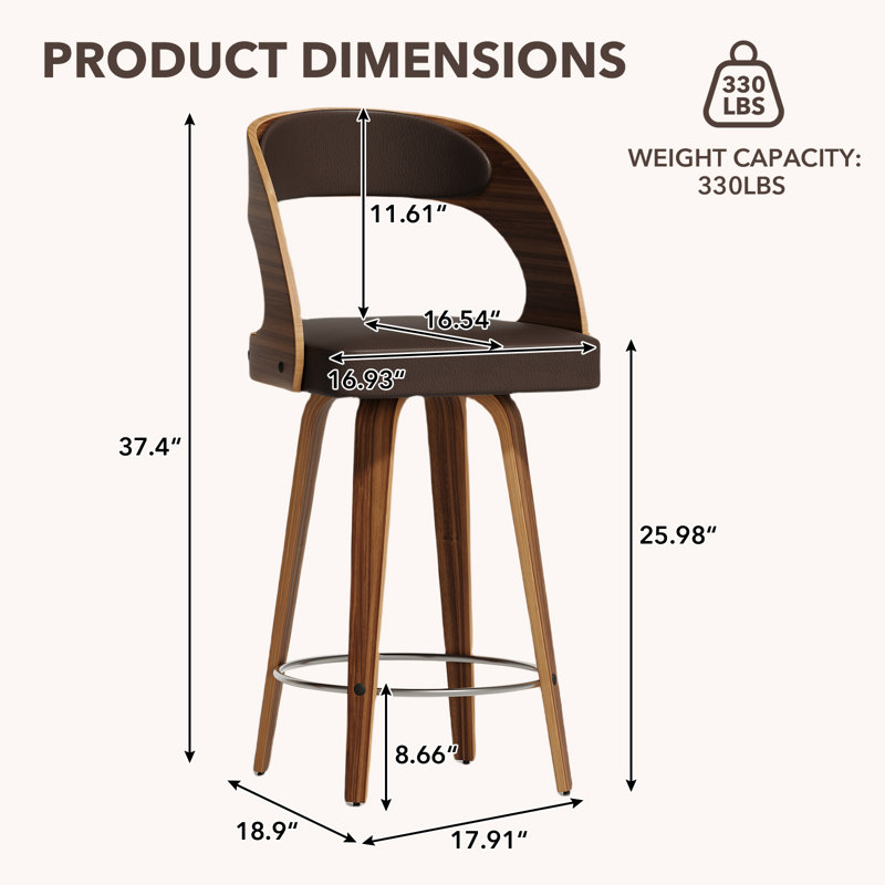 Tabouret de comptoir pivotant 26 po Modern, Brun