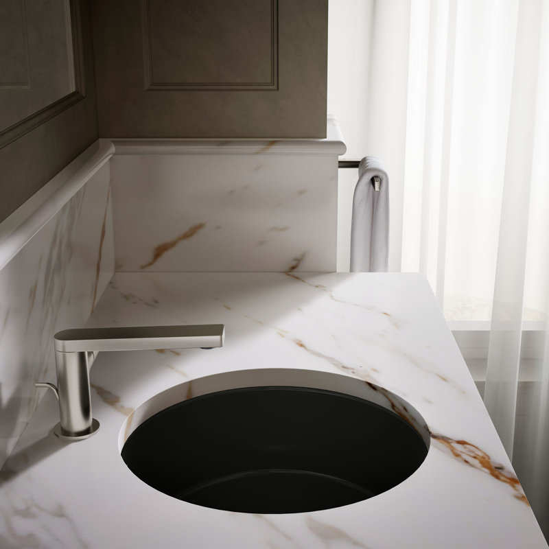 Verticyl Ceramic Vitreous China Circular Undermount Bathroom Sink with Overflow, Black Black