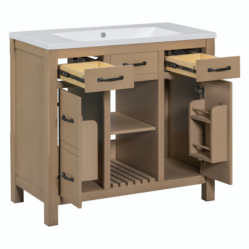 Meuble-lavabo 36 po avec lavabo sous-comptoir, Brun