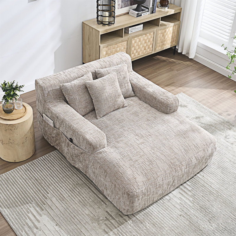 Chaise longue avec trois coussins Lazy, Kaki