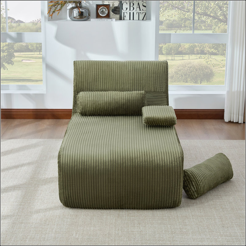 Méridienne de salon 34,2 po, Velours côtelé vert, Vert