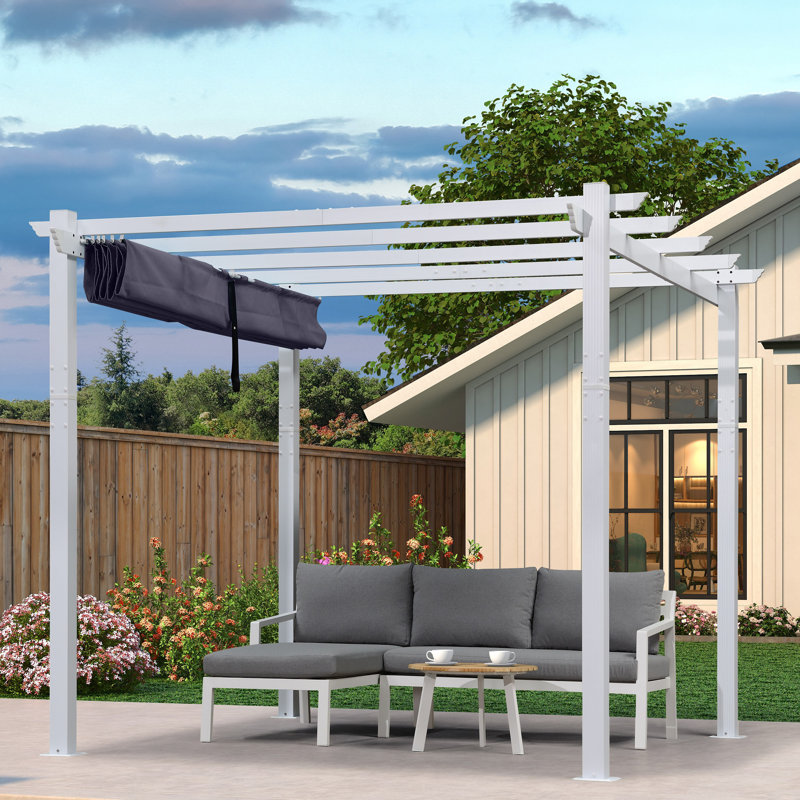 PURPLE LEAF Pergola 10' X 10' Outdoor Retractable Pergola with Sun Shade Canopy Cover White Patio Metal Shelter for Garden Porch Yard BBQ Beach Gazebo Grape Trellis, Navy Blue