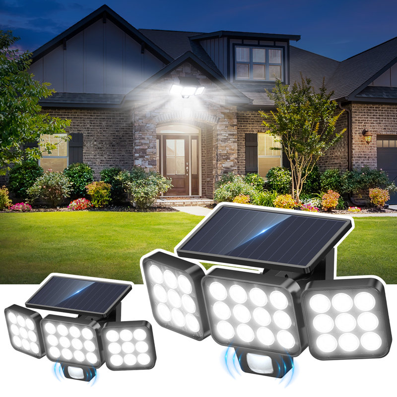 Solar Lights Outdoor Motion Sensor, 3500lm Bright Solar Flood Lights Outdoor, Adjustable & Upgrade Glass Panel, Wireless Led Solar Powered Security Spot Lights