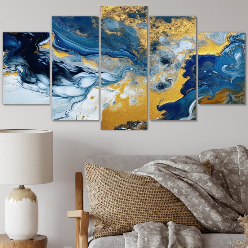 Agathe Ripple Golden Rivers II - reproduction sur toile abstraite - 5 panneaux