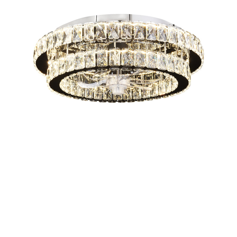 Ventilateur de plafond 20 po à deux couches de luxe en cristal Halo Fandelier, plafonnier encastré avec pales invisibles et télécommande