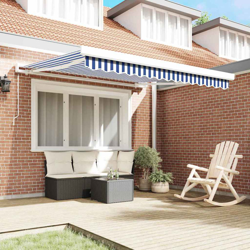 Ivy Bronx Fabric Cover Retractable Patio Awning, Blue;White Striped, 300cm H x 250cm W