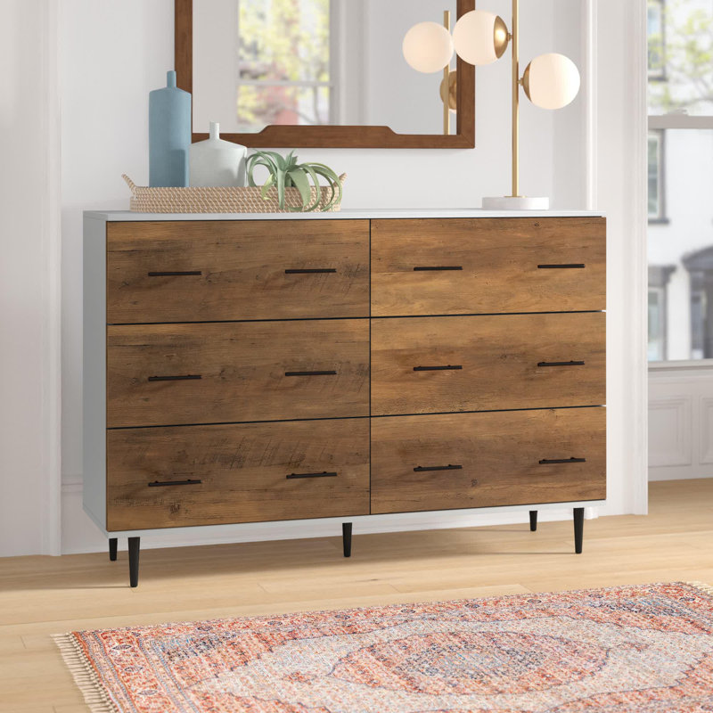 Ritzman 6 Drawer 132cm W Double Dresser, Rustic Oak/White