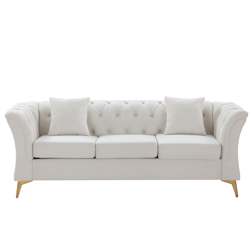 3 Seater Velvet Sofa, Beige