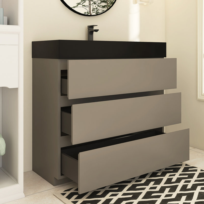 Meuble-lavabo simple Reniel, Gris, Noir, noir, noir, noir, 36"