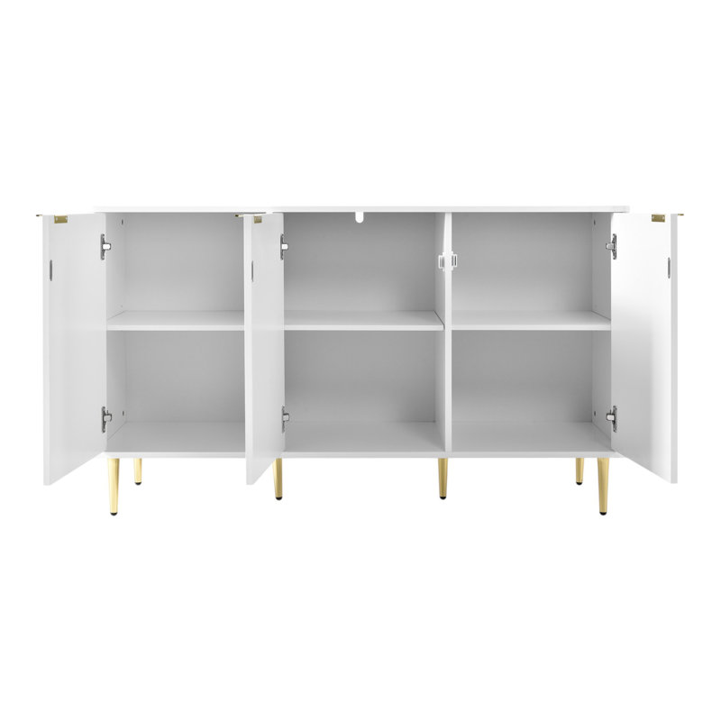 Billison Modern Dining Room Cabinet With 2 Layers 6 Compartments ,Sideboard With Gilded Legs And Handles