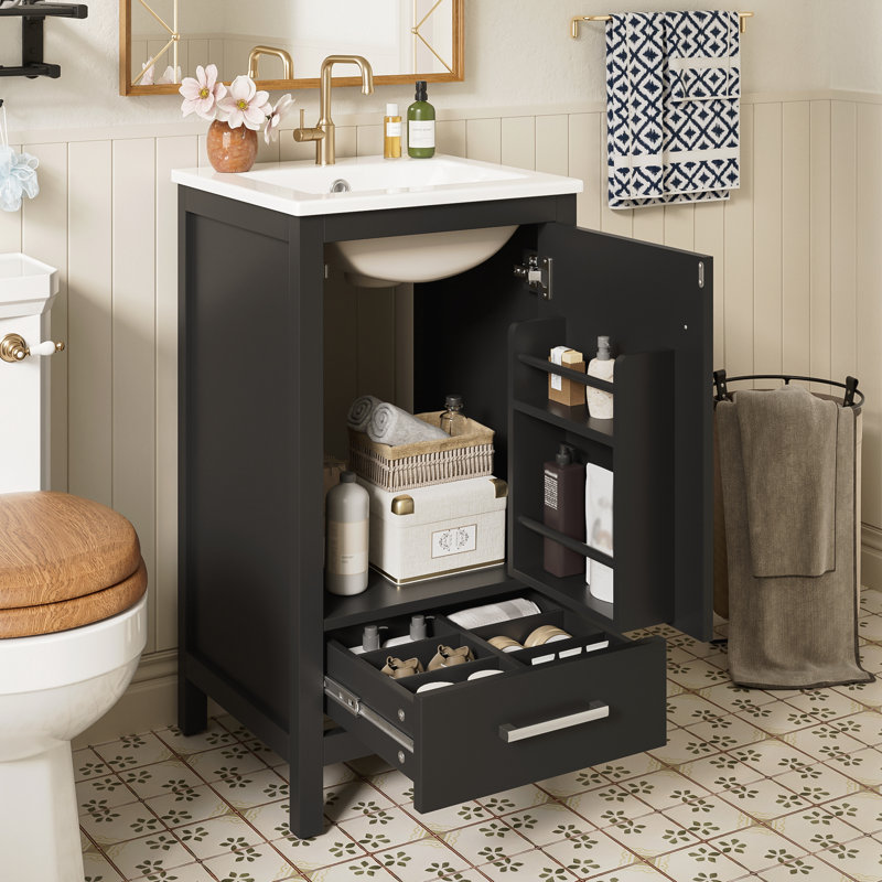 Meuble-lavabo moderne avec lavabo en céramique, Noir