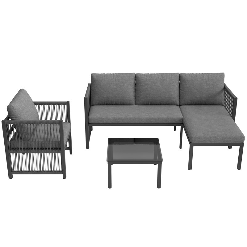 Outdoor Conversation Set 5 Places With 2 Sofas, 1 Armchair And 1 Coffee Table Grey