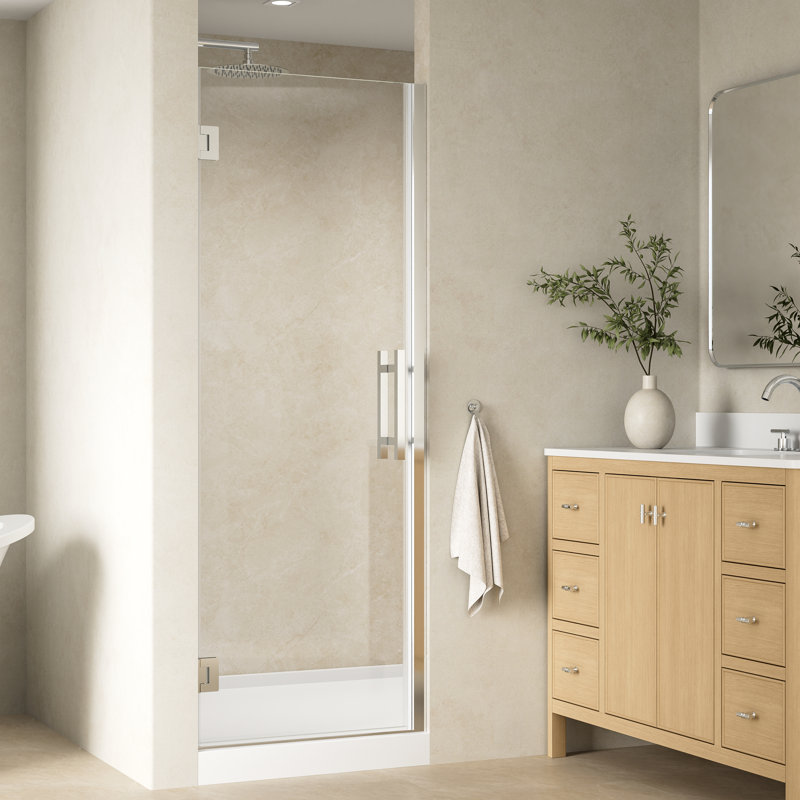 Porte de douche à charnière sans cadre de 26 à 27 po x H 72 po avec verre trempé certifié SGCC, chrome, Chrome chrome