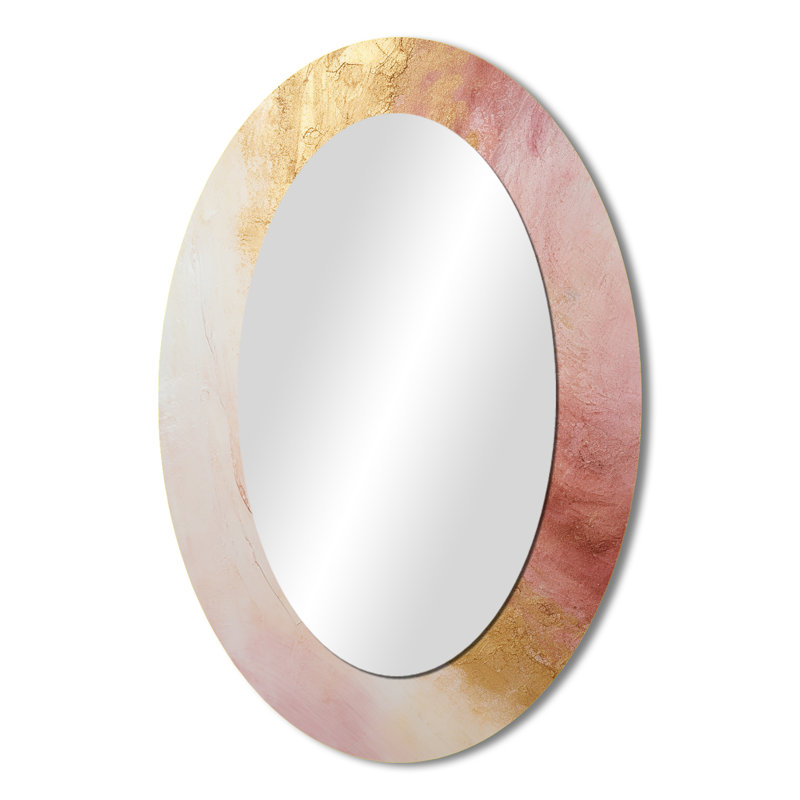 Gold Pink Desert Mirage Spiral I - Abstract Oval Decorative Mirror On Metal, 36" x 24"