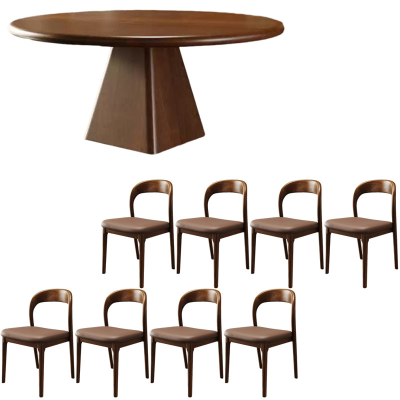 European style solid wood round table set, 29.5"H x 62.9"L x 62.9"W