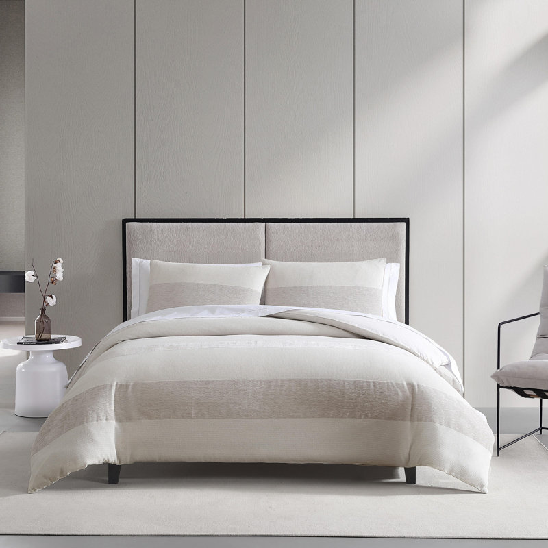 Ensemble d'édredon beige à rayures gaufrées Vera Wang, Grand édredon + 2 taies décoratives standard