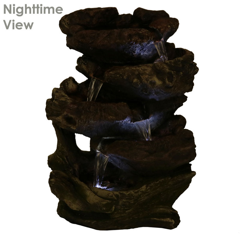 Rustic Dark Brown Polyresin 14" Tabletop Fountain with LED Lights