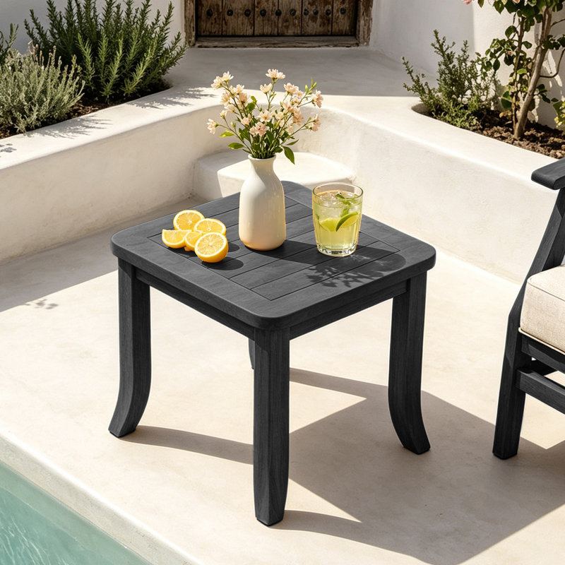 Solid Wood Teak Outdoor Side Table, Black