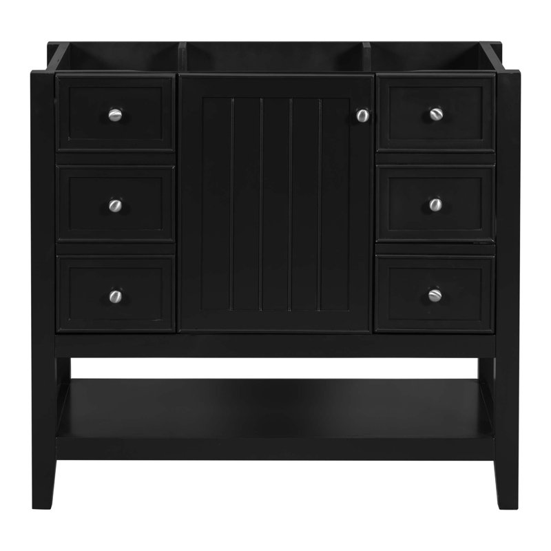 Meuble-lavabo de 36 po sans lavabo, base d'armoire seulement, une armoire et trois tiroirs,, Noir, noir, noir, noir