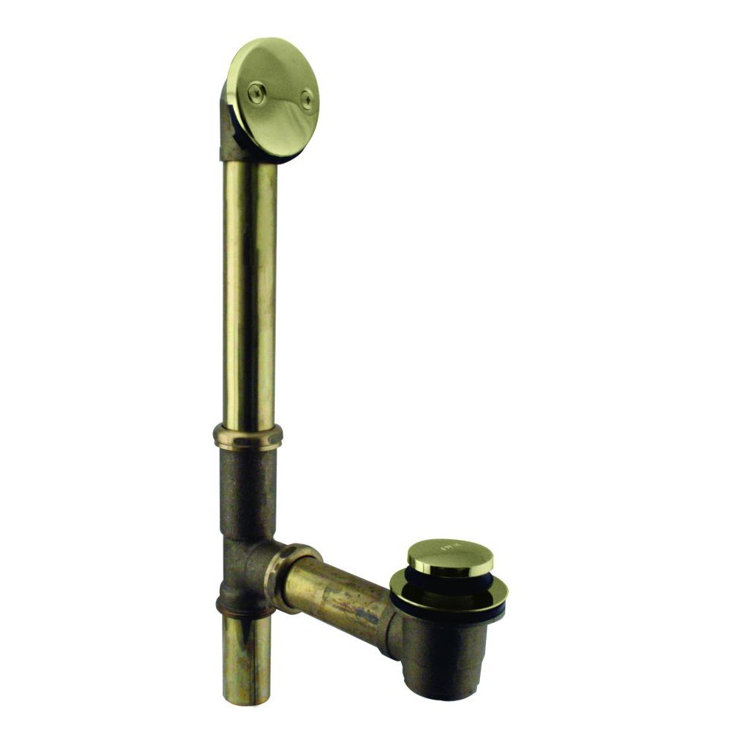 14" 20 Gauge Brass Tip-Toe Bathtub Leg Drain Assembly with 2-Hole Overflow - Fully Finished