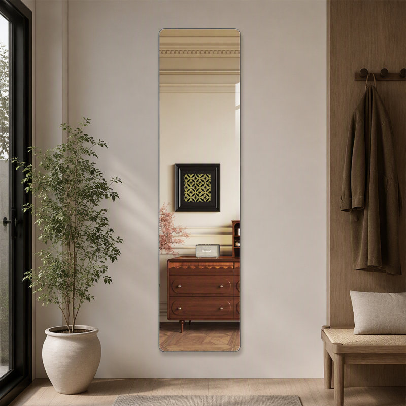 Miroir mural rectangulaire mince pleine longueur 59 x 16 pouces, verre argenté sans cuivre de 5 mm, dos de sécurité, trois options de fixation, miroir de coiffeuse