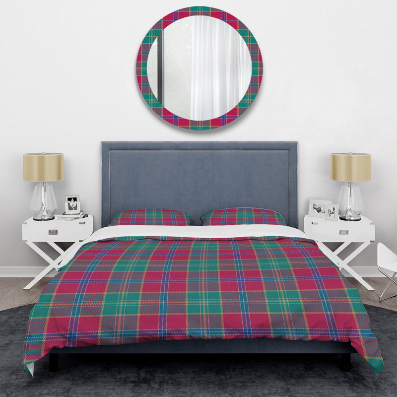 Tartan à carreaux vert et bleu - Ensemble de housse de couette abstrait - Microfibre de polyester