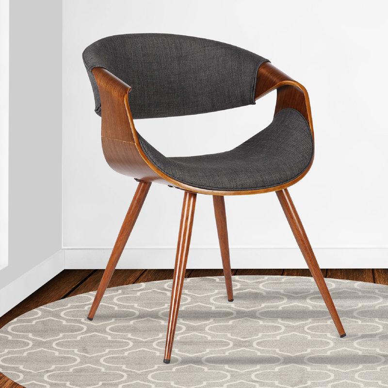 Kaleem Mid-Century Upholstered Dining Chair in Wood Finish, Charcoal Polyester, Walnut