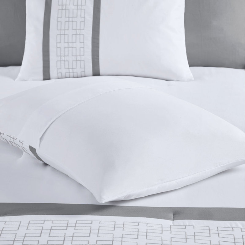 Ensemble d'édredon brodé 8 pièces pour grand lit, Blanc, Édredon grand + 7 articles supplémentaires