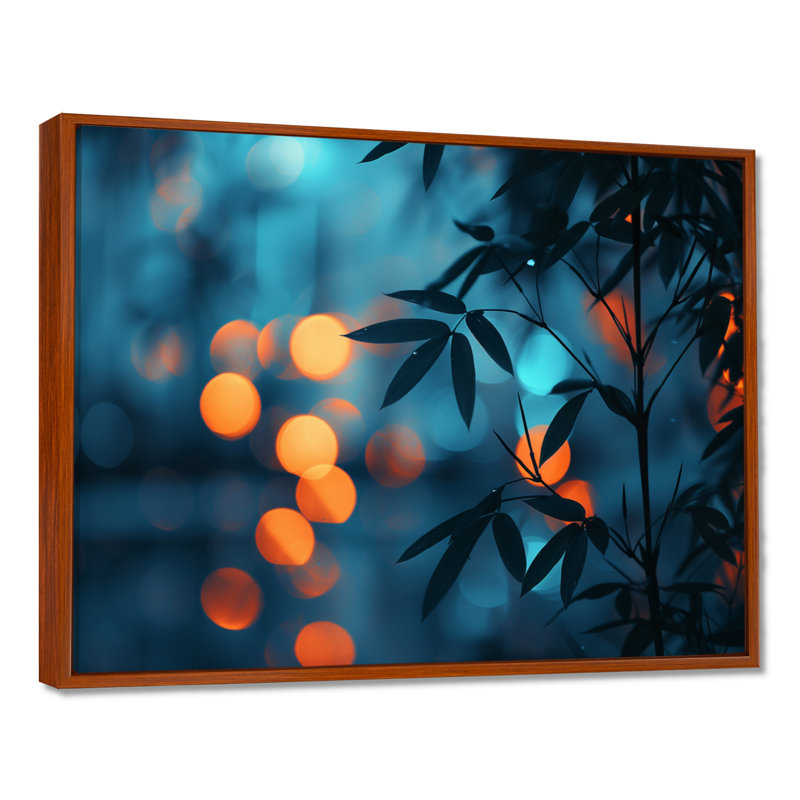 Décoration murale en bambou orange et bleu Nirvana, Cadre flottant brun, H 34 po x l 44 po