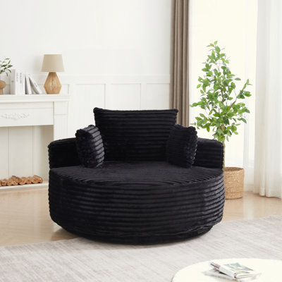 55''L Corduroy Foam Single Swivel Chair, Fluffy Modern Sleeper, 360 Degree Swivel Chair For Living Room, Bedroom, Lounge And Projection Room