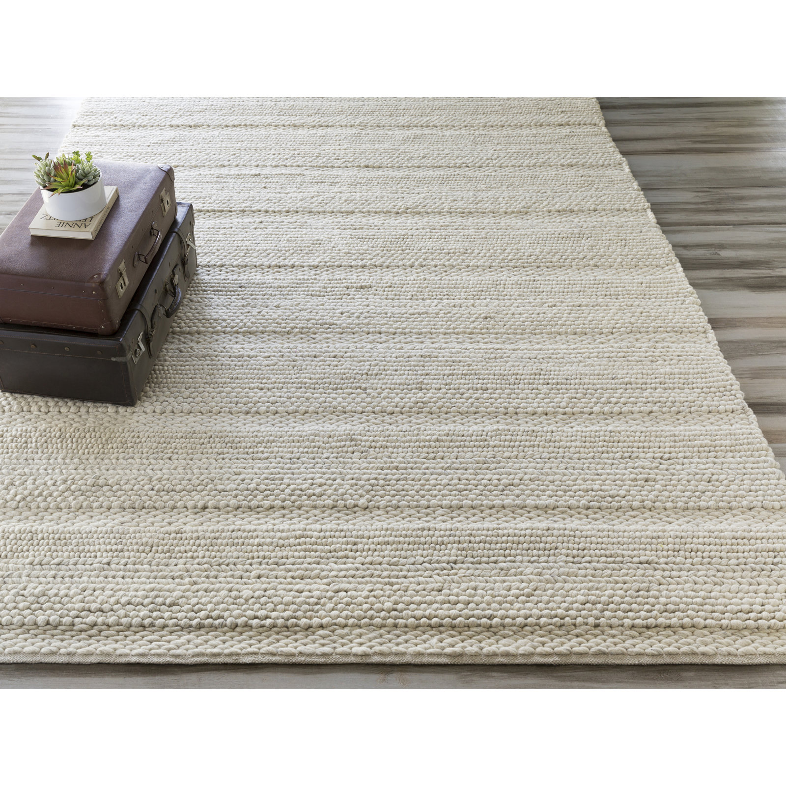 Zekia Ivory Hand-Woven Wool Rug, Rectangle 9' x 13'