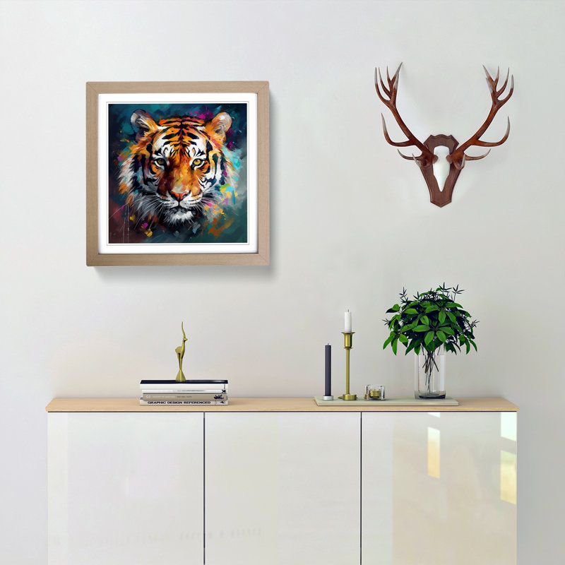 Tiger Abstract Art No.1 - Framed Print, Oak
