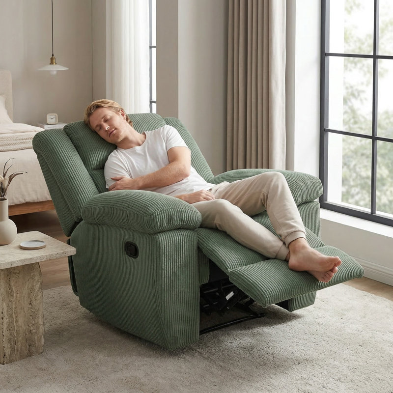 Fauteuil inclinable vert en velours côtelé, canapé inclinable manuel avec porte-gobelet, canapé simple en tissu doux pour le salon, la chambre à coucher et le cinéma maison