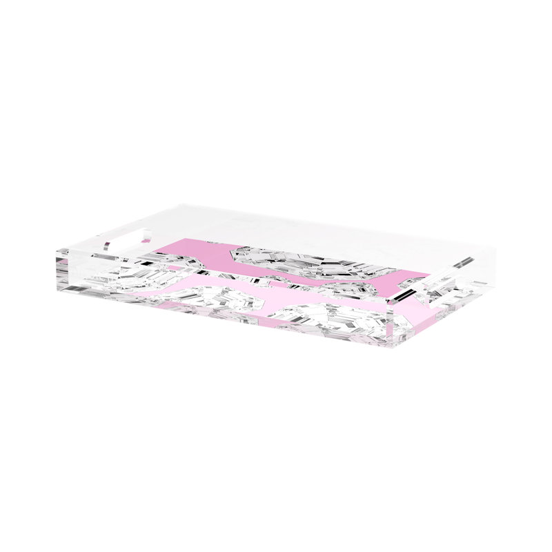 Decorative Tray, 17"W x 10.5"D x 2"H, Pink