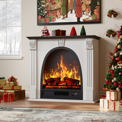 Electric Fireplace with Mantel, Egg-Shaped Fireplace TV Stand,White