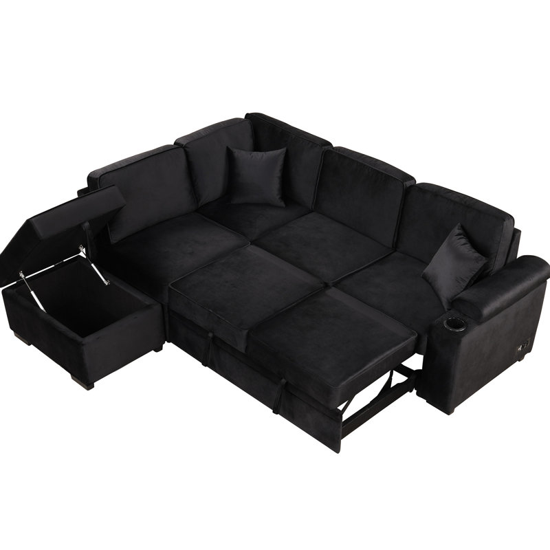Lit noir 86,81 po avec rangement, canapé-lit 2 en 1 pour le salon. Structure en contreplaqué, canapé-lit rembourré en mousse dense, base convertible.
