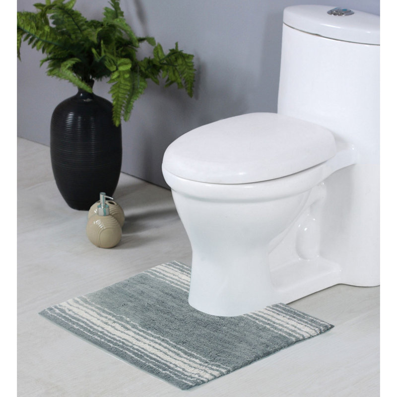 Hazlehurst U-shaped 100% Cotton Non-Slip Striped Bath Rug, Grey
