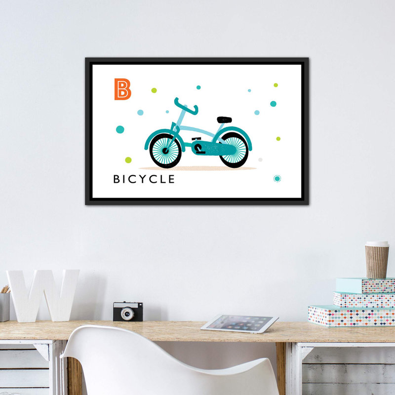 «B Is» pour vélo - impression, Toile avec cadre noir patiné, Pas de tapis, H 26 po x l 40 po x 1,5 po