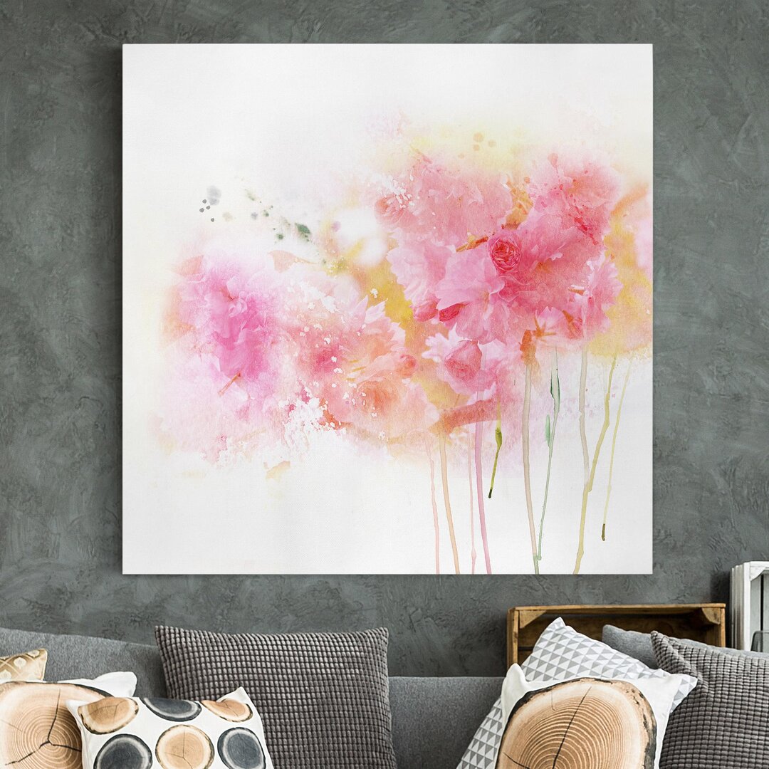 Leinwandbild Aquarell Blumen Pfingstrosen