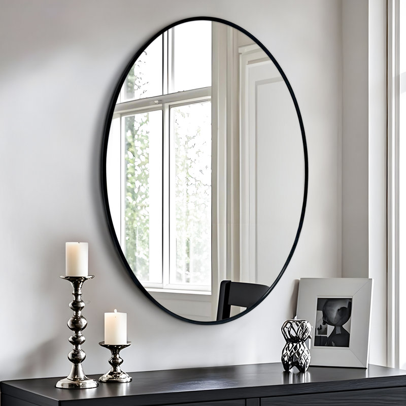 Oval Aluminum Frame Wall Mirror, 90cm x 70cm