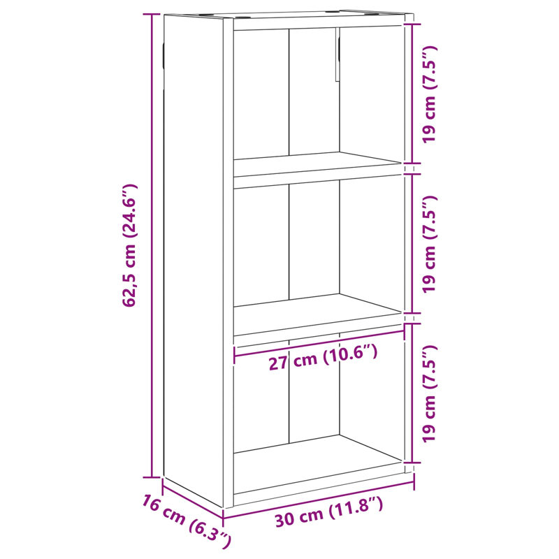 Bathroom Cabinet, 62.5cm H x 30cm W x 16cm D, Black Oak