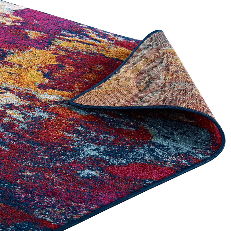 8' x 10' Blue and Orange Abstract Synthetic Area Rug