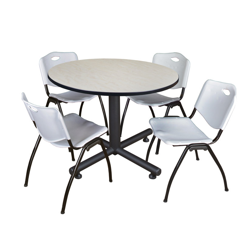 Table de salle de repos Nicklo, chaises empilables 4 M, Érable, Gris