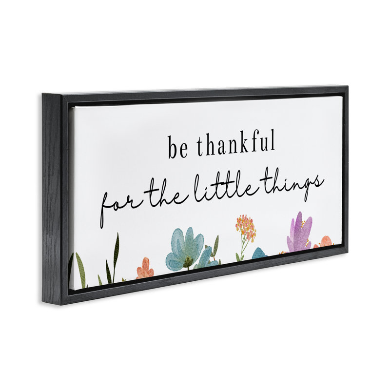 «Thankful For Little Things», art mural sur toile flottant gris, design par Katie Griggs, H 11 po x l 25 po