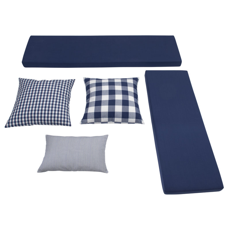 Banc de coin rembourré avec rangement caché Selby, Blanc, Marine