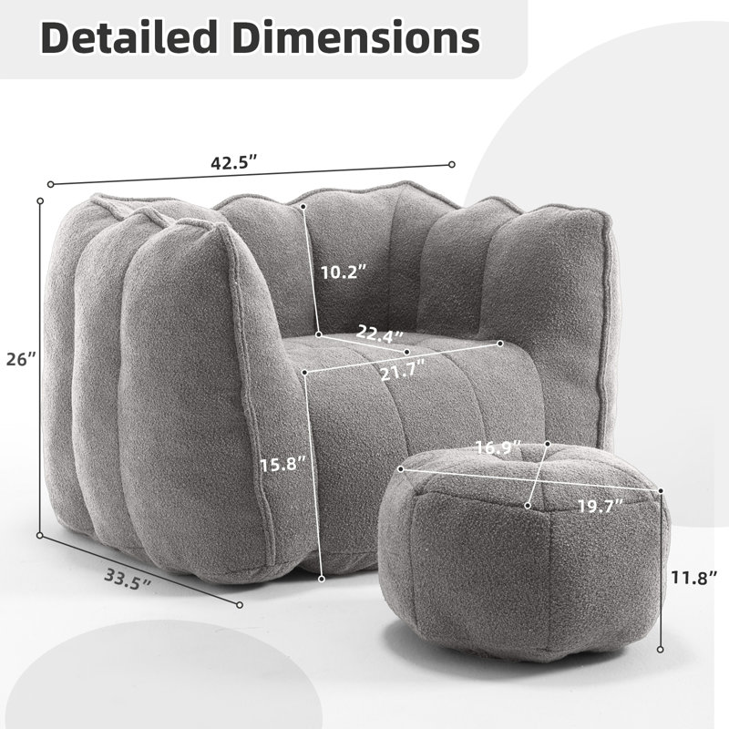 Compressed Sofa Chair Breathable Fabric Bean Bag Chair With Removable Ottoman,Living Room Sofa Chair