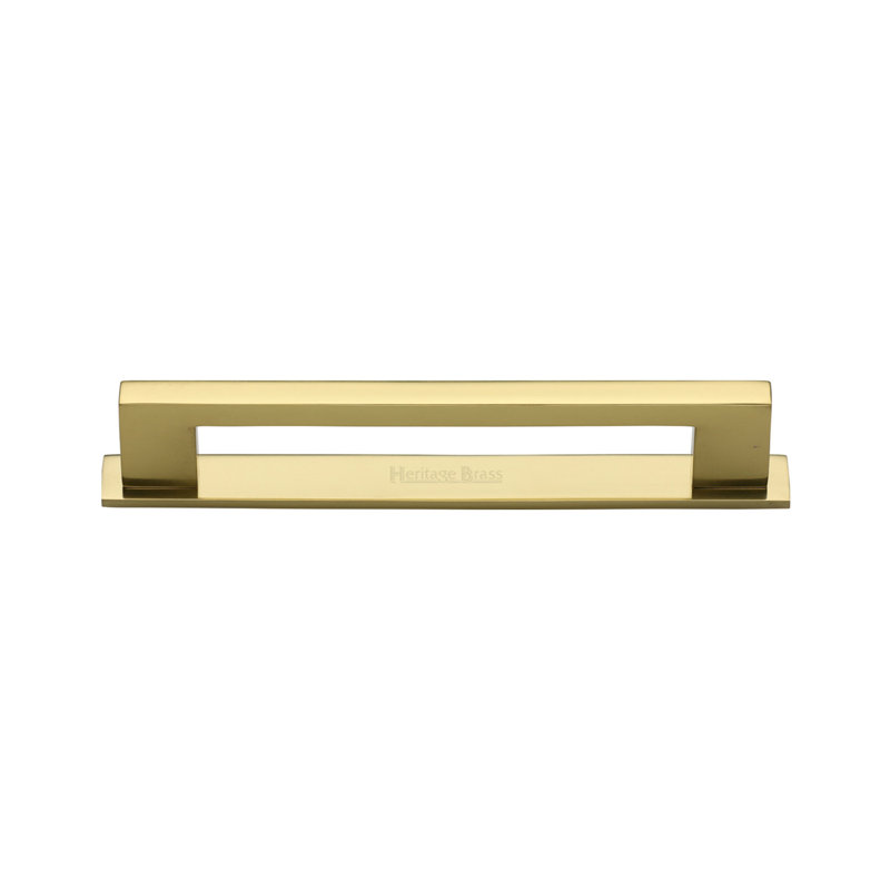 Heritage Brass Heritage Cabinet Pull Metro Design with Plate, Polished Brass, 9.6cm